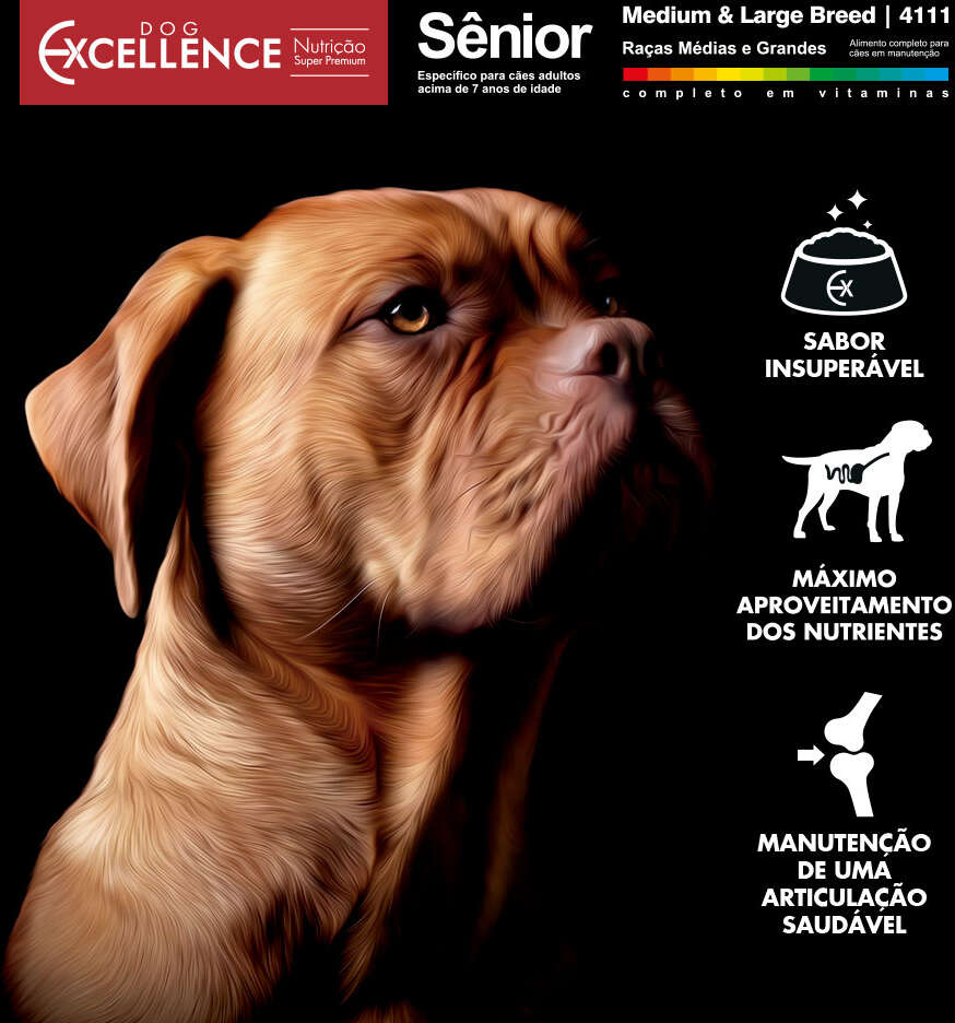 Ração Seca Dog Excellence Super Premium para Cães Sênior Raças Médias e Grandes - 15Kg