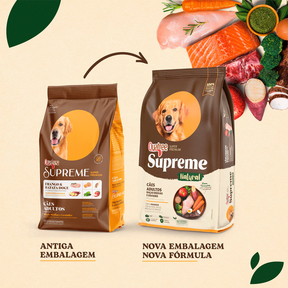 Ração Seca Quatree Supreme Frango e Batata Doce Cães Adultos Raças Médias e Grandes - 15Kg