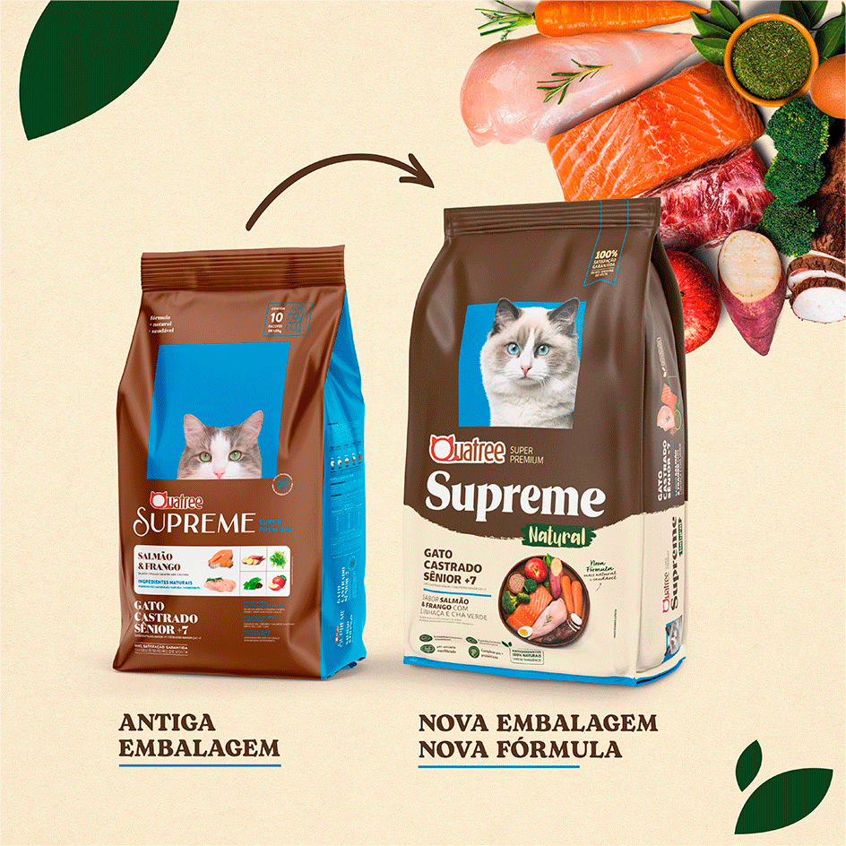 Ração Seca Quatree Supreme 7 + Salmão e Frango para Gatos idosos Castrados - 10,1Kg