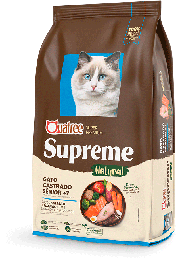 Ração Seca Quatree Supreme 7 + Salmão e Frango para Gatos idosos Castrados - 10,1Kg