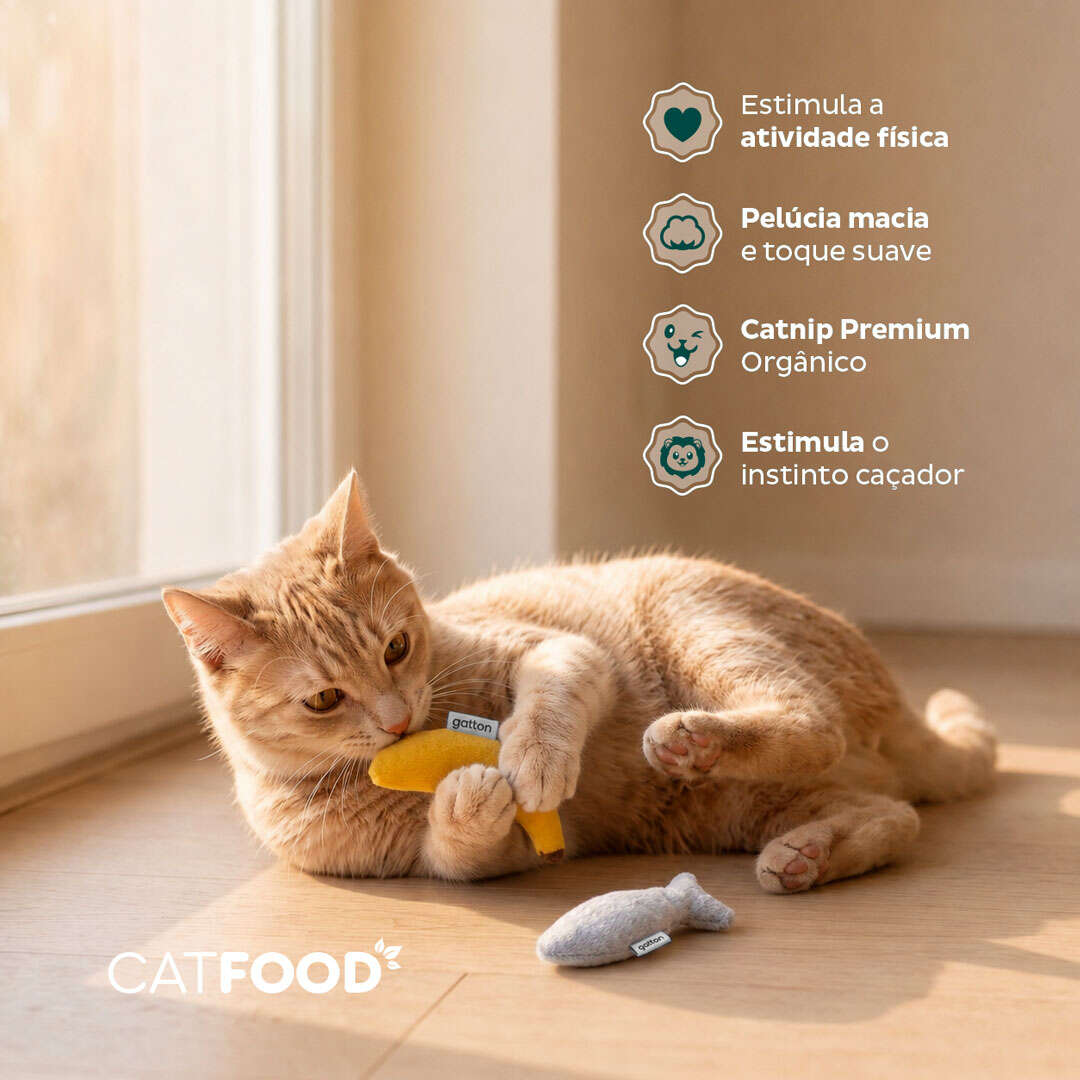 Brinquedo Pelúcia Peixe e Banana com Catnip para Gatos - Tam. Único