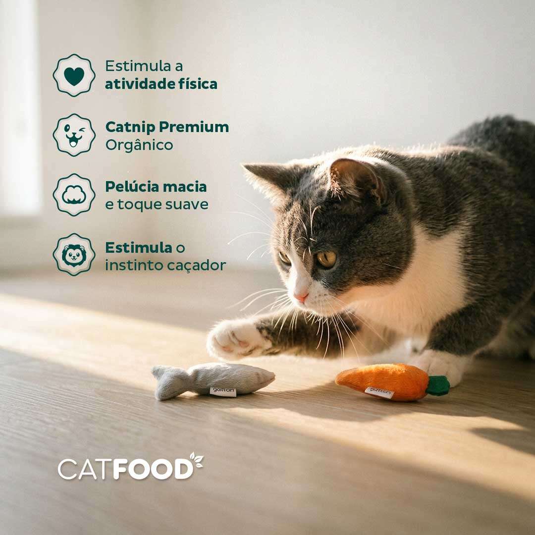 Brinquedo Pelúcia Peixe, Banana e Cenoura com Catnip para Gatos - Tam. Único