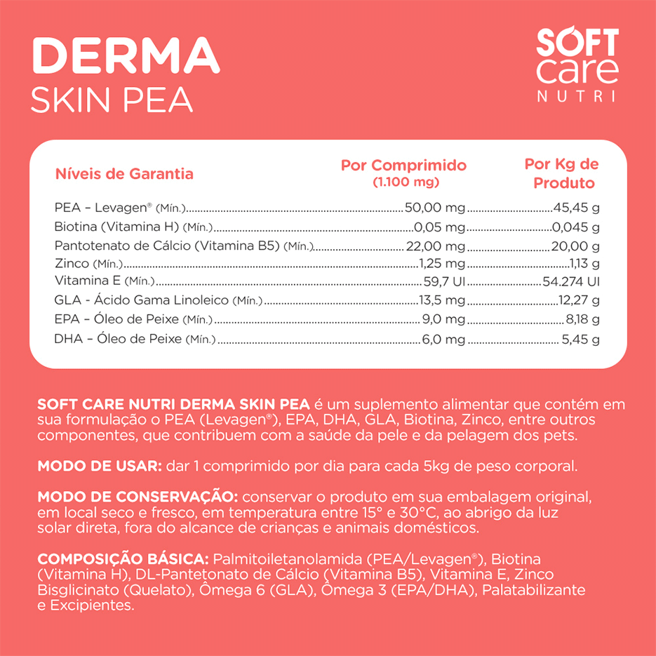 Suplemento Alimentar Soft Care Nutri Derma Skin PEA para Cães e Gatos - 30 Cápsulas