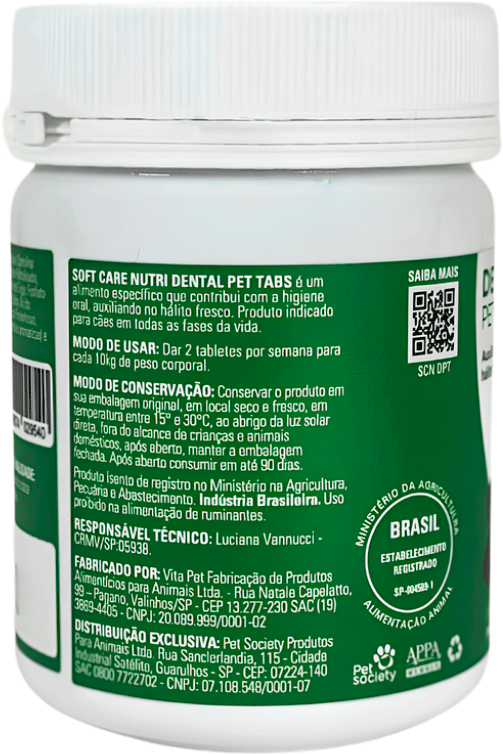 Suplemento Alimentar Soft Care Nutri Dental Pet Tabs - 8 Tabletes
