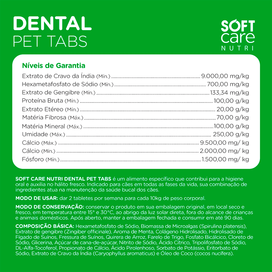 Suplemento Alimentar Soft Care Nutri Dental Pet Tabs - 8 Tabletes