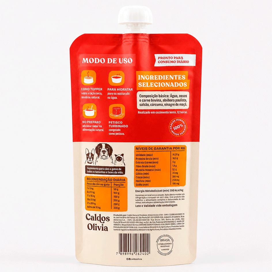 Caldo de ossos Olivia para Cães e Gatos sabor Carne - 250 g