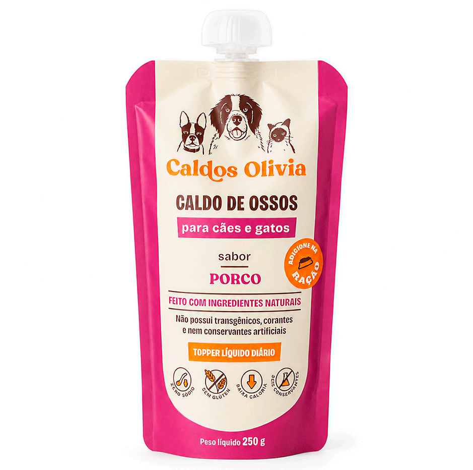 Caldo de ossos Olivia para Cães e Gatos sabor Porco - 250 g