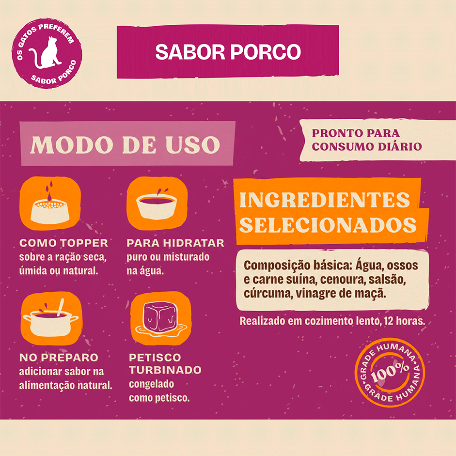 Caldo de ossos Olivia para Cães e Gatos sabor Porco - 250 g