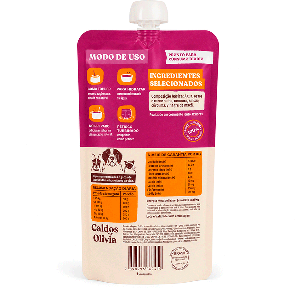 Caldo de ossos Olivia para Cães e Gatos sabor Porco - 250 g