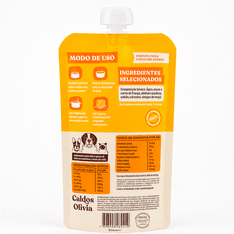 Caldo de ossos Olivia para Cães e Gatos sabor Frango - 250 g