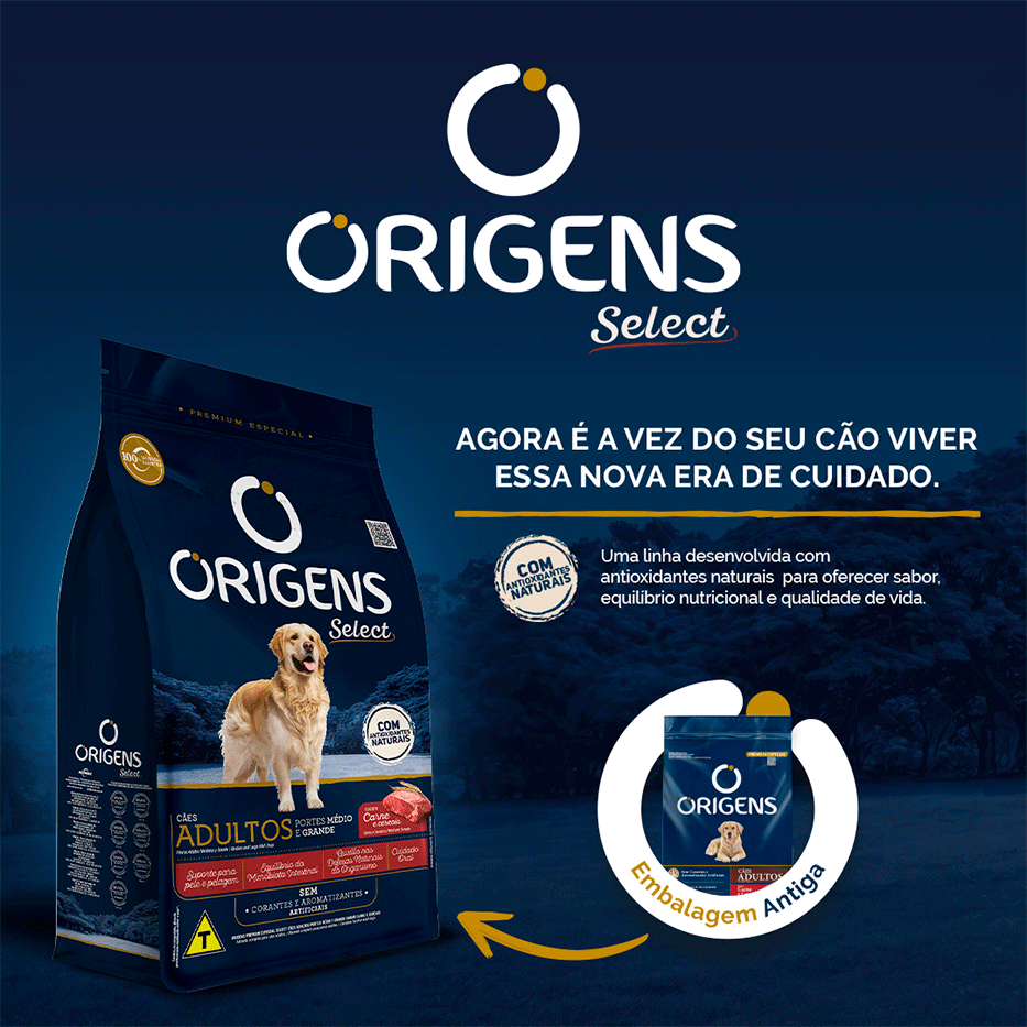Ração Seca Origens Carne e Cereais Cães Adultos - 20Kg