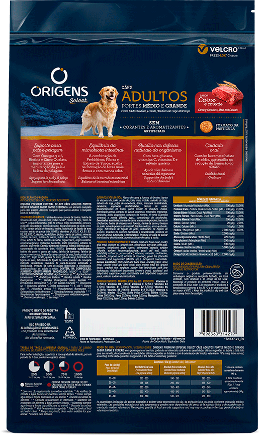 Ração Seca Origens Carne e Cereais Cães Adultos - 20Kg