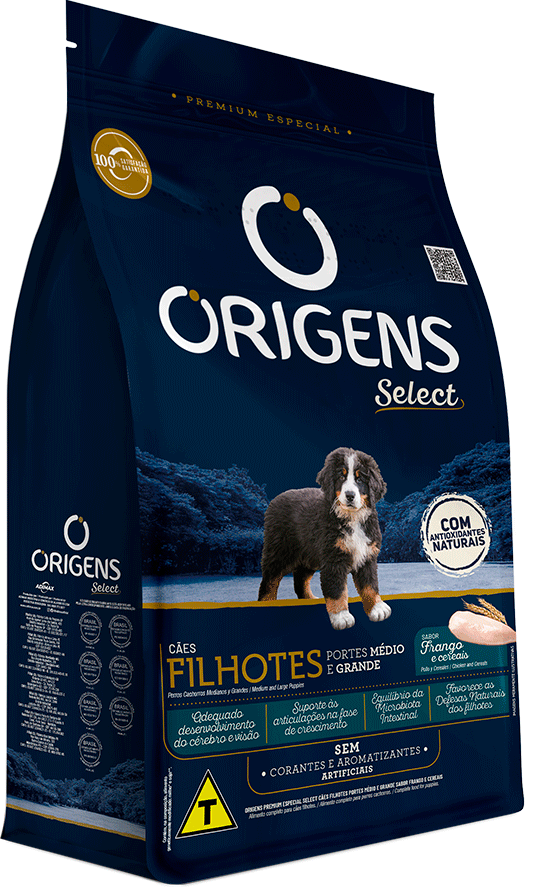Ração Seca Origens Frango e Cereais para Cães Filhotes Raças Médias e Grandes - 15Kg
