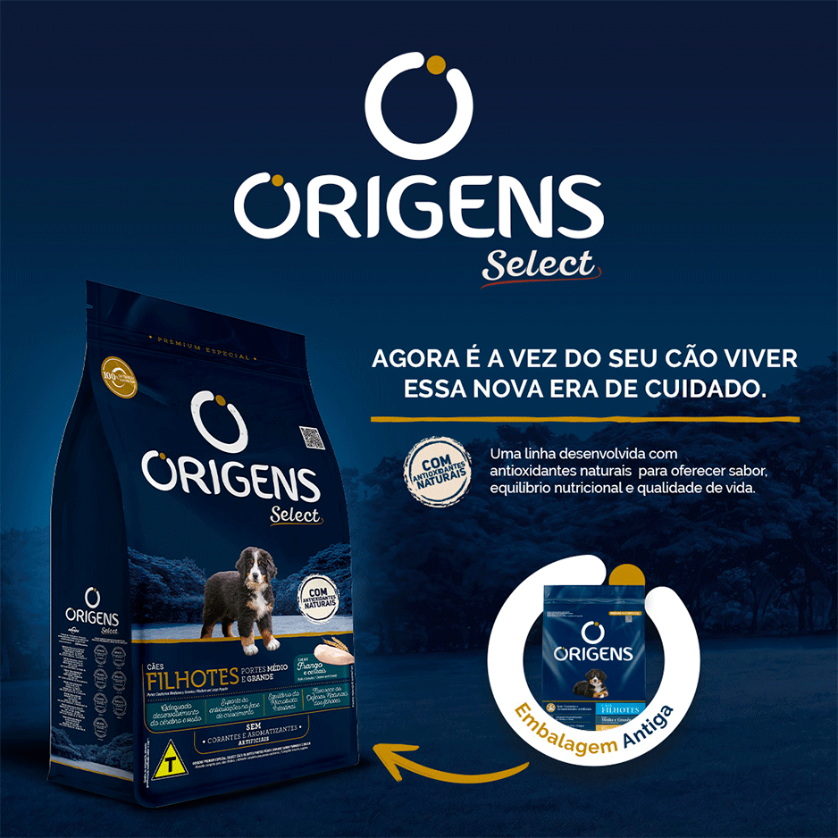 Ração Seca Origens Frango e Cereais para Cães Filhotes Raças Médias e Grandes - 15Kg