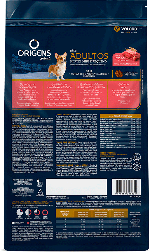 Ração Seca Origens Carne e Cereais para Cães de Porte Mini e Pequeno - 15Kg