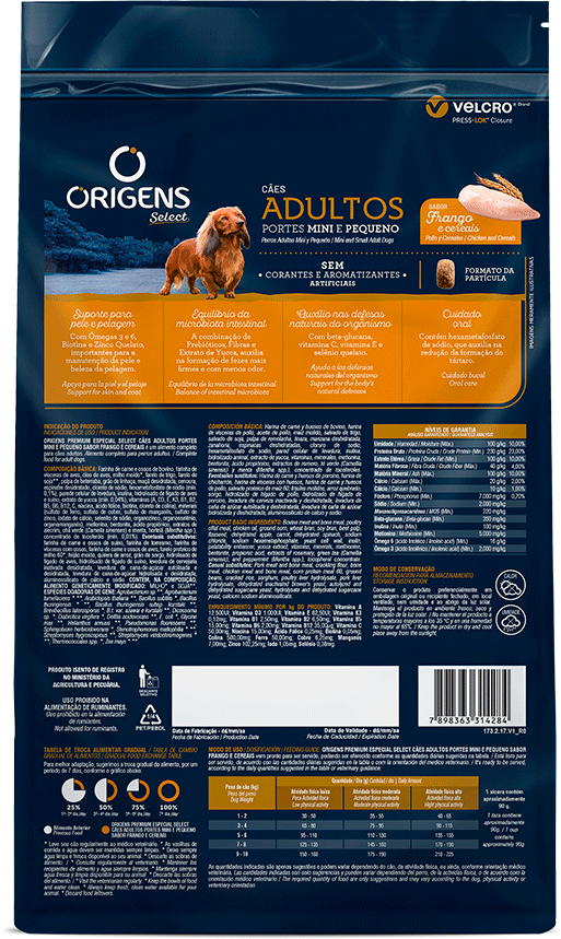 Ração Seca Origens Frango e Cereais Cães Adultos Raças Minis e Pequenas - 10,1Kg