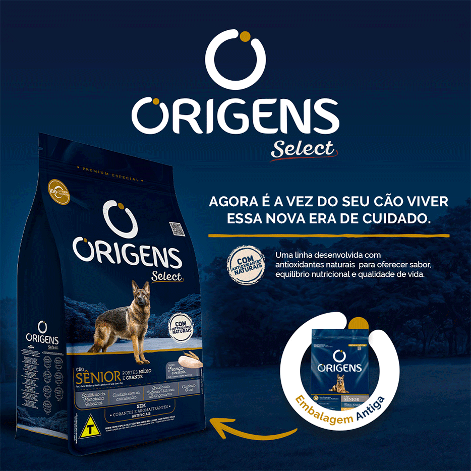 Ração Seca Origens Frango e Cereais Integrais para Cão Sênior - 15Kg