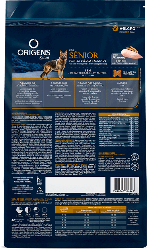Ração Seca Origens Frango e Cereais Integrais para Cão Sênior - 15Kg