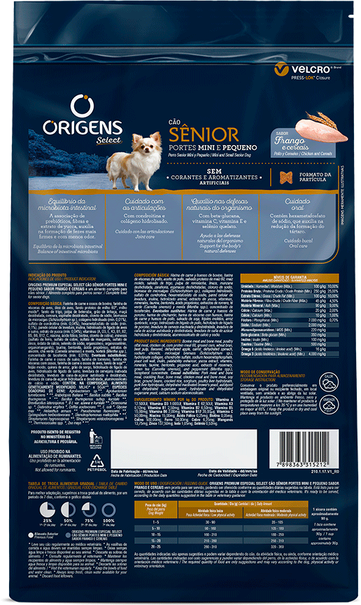 Ração Seca Origens Frango e Cereais Integrais para Cães Sênior Raças Mini e Pequena - 10,1Kg