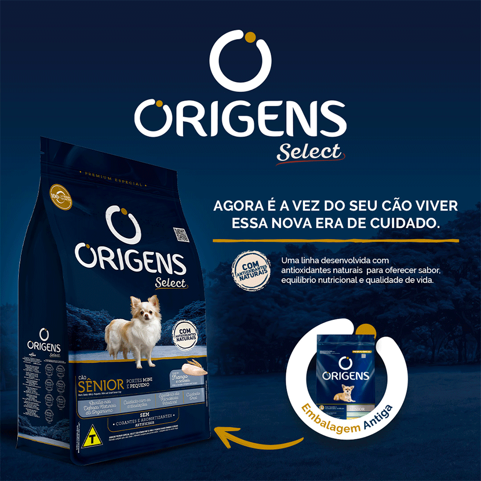 Ração Seca Origens Frango e Cereais Integrais para Cães Sênior Raças Mini e Pequena - 10,1Kg