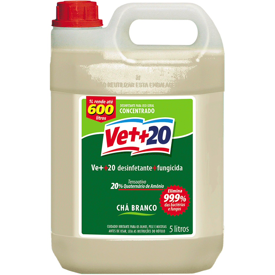 Desinfetante Vet+20 Concentrado Bactericida Chá Branco para Cães e Gatos - 5 Litro
