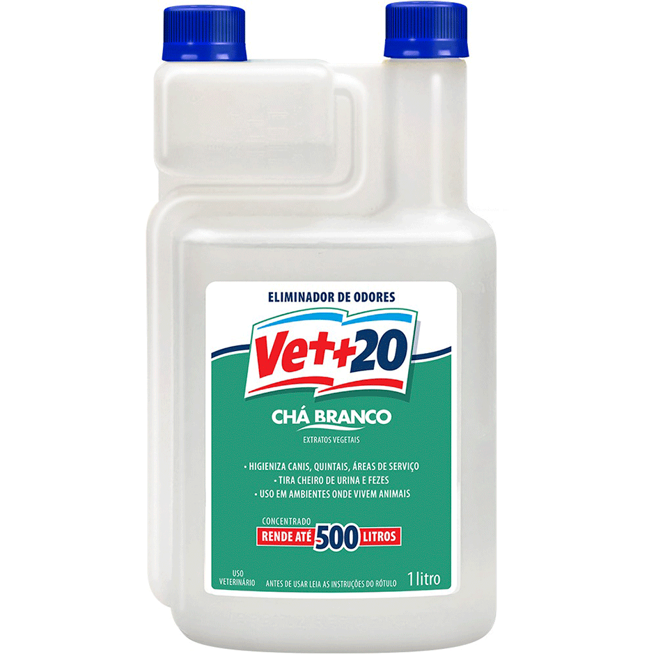 Eliminador de Odores Vet+20 Concentrado Chá Branco para Cães e Gatos - 1 Litro