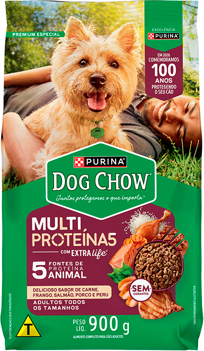 Ração Seca Purina Dog Chow Multiproteína para Cães Adultos sabor Carne, Frango, Salmão, Porco e Peru - 900 g
