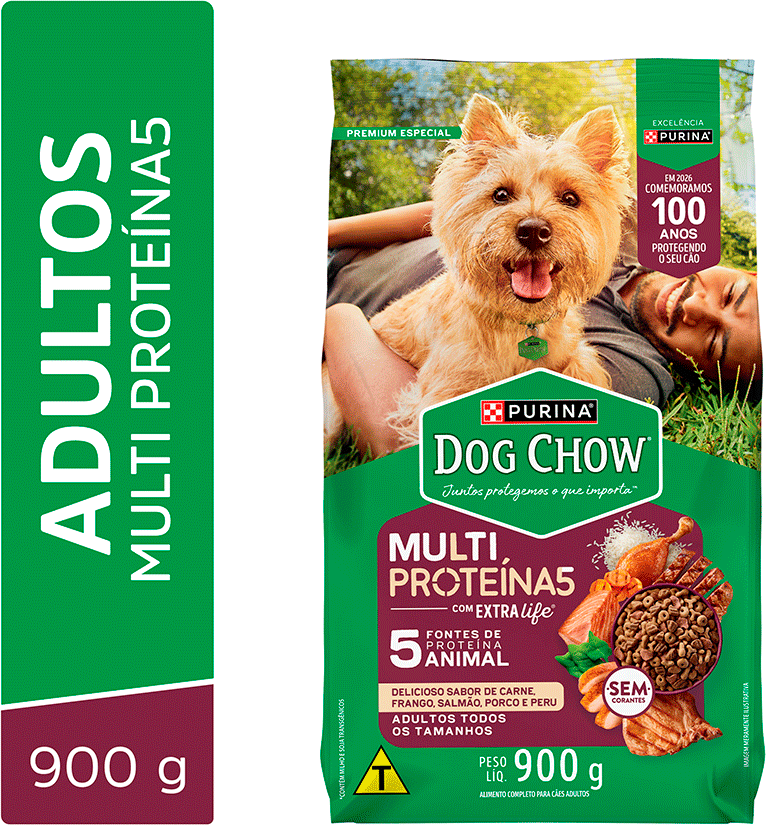 Ração Seca Purina Dog Chow Multiproteína para Cães Adultos sabor Carne, Frango, Salmão, Porco e Peru - 900 g