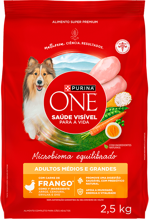 Ração Seca Purina One Microbioma Equilibrado para Cães Adultos Raças Média e Grande sabor Frango - 2,5Kg