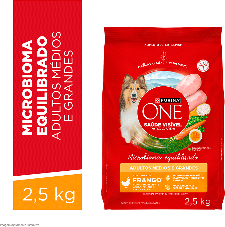Ração Seca Purina One Microbioma Equilibrado para Cães Adultos Raças Média e Grande sabor Frango - 2,5Kg