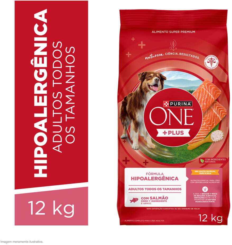 Ração Seca Purina One Plus Hipoalergênica para Cães Adultos Todas as Raças sabor Salmão - 12Kg