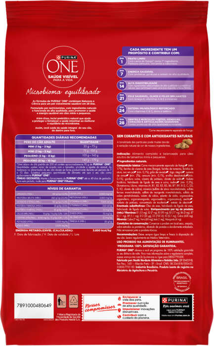 Ração Seca Purina One Microbioma Equilibrado para Cães Adultos Raças Mini e Pequena sabor Frango - 2,5Kg