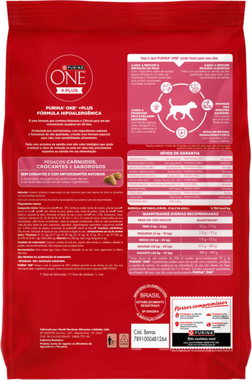 Ração Seca Purina One Plus Hipoalergênica para Cães Adultos Todas as Raças sabor Salmão - 12Kg