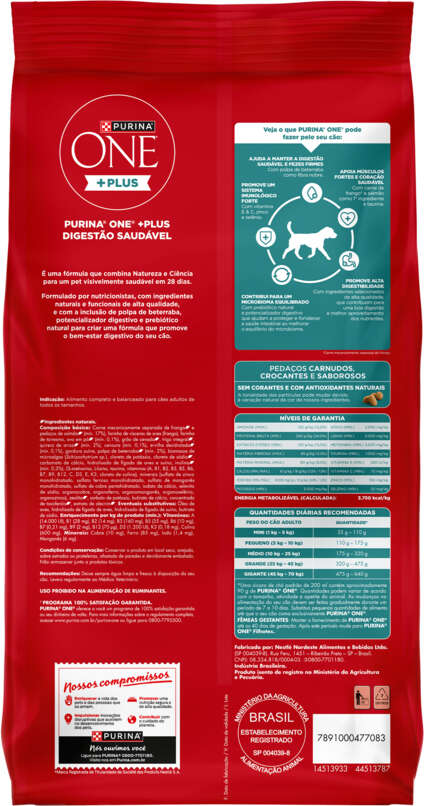 Ração Seca Purina One Plus Digestão Saudável para Cães Adultos Todas as Raças sabor Frango e Salmão - 2,5Kg