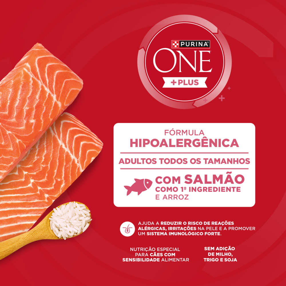 Ração Seca Purina One Plus Hipoalergênica para Cães Adultos Todas as Raças sabor Salmão - 12Kg