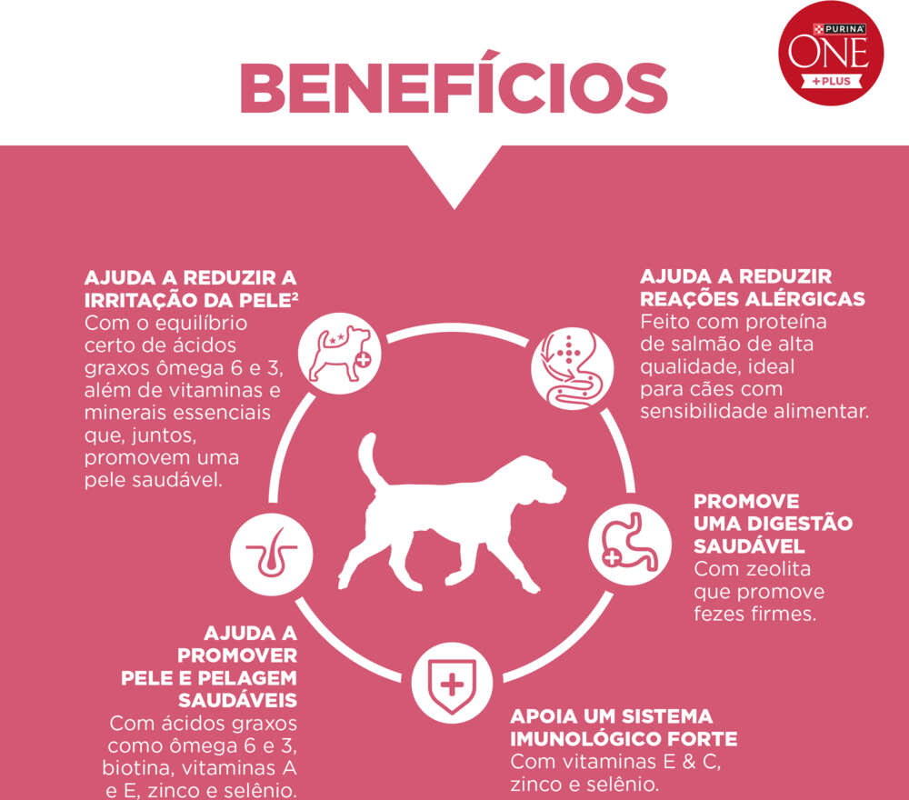 Ração Seca Purina One Plus Hipoalergênica para Cães Adultos Todas as Raças sabor Salmão - 12Kg