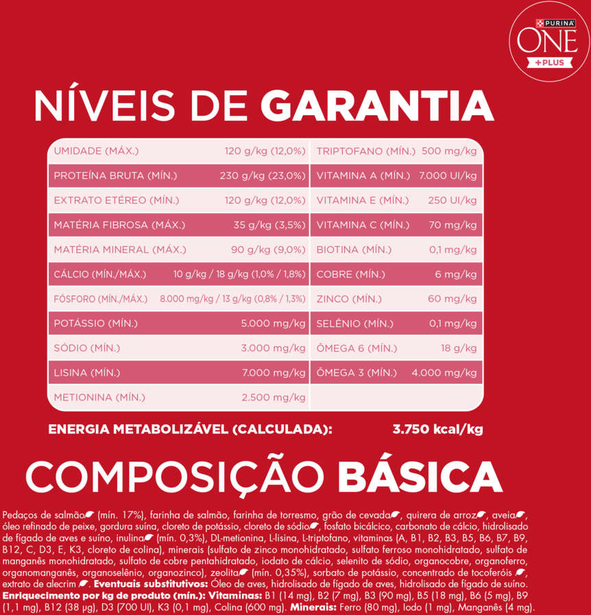 Ração Seca Purina One Plus Hipoalergênica para Cães Adultos Todas as Raças sabor Salmão - 12Kg