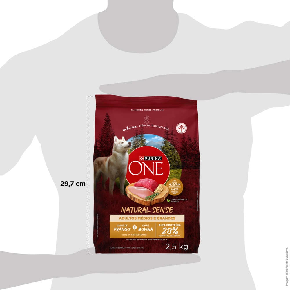 Ração Seca Purina One Natural Sense para Cães Adultos Raças Média e Grande sabor Frango e Carne - 2,5Kg