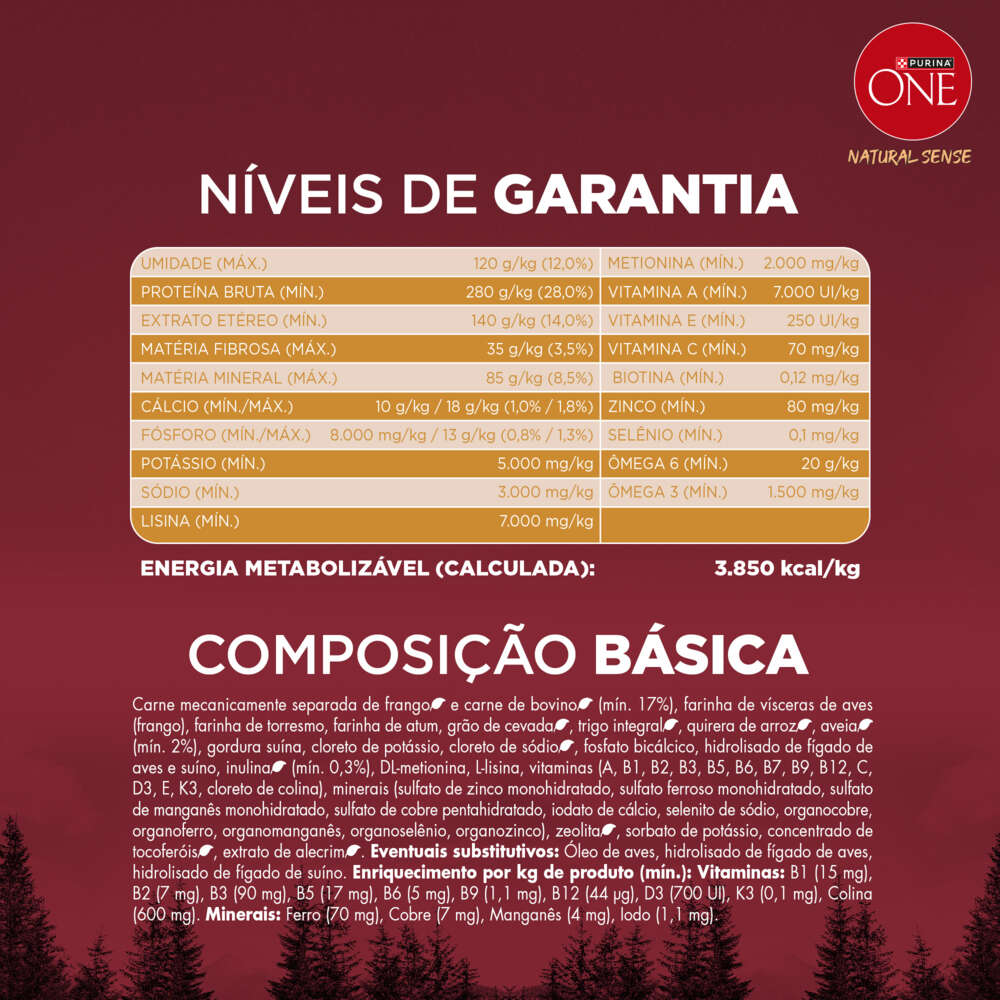 Ração Seca Purina One Natural Sense para Cães Adultos Raças Média e Grande sabor Frango e Carne - 2,5Kg