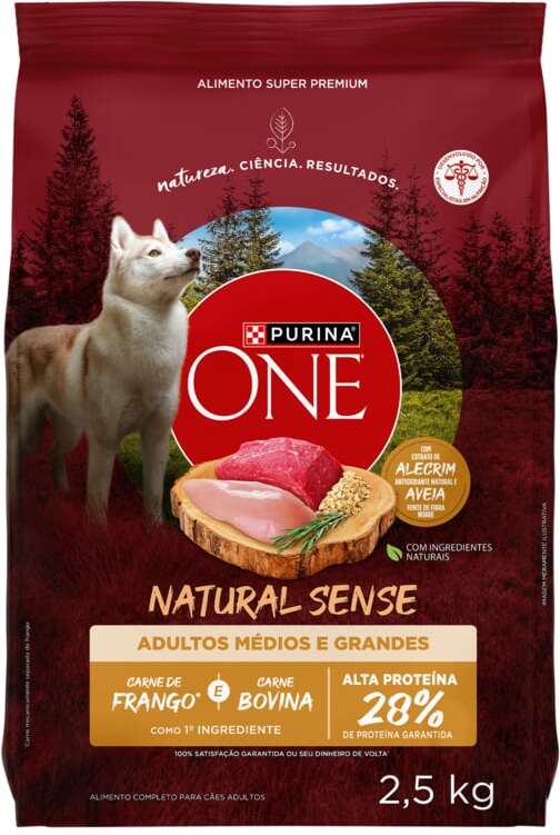 Ração Seca Purina One Natural Sense para Cães Adultos Raças Média e Grande sabor Frango e Carne - 2,5Kg