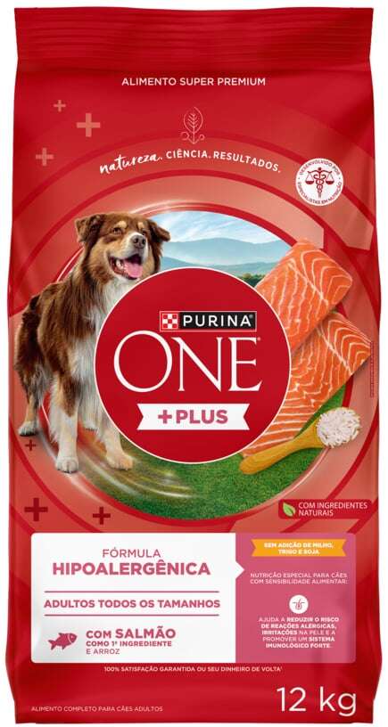 Ração Seca Purina One Plus Hipoalergênica para Cães Adultos Todas as Raças sabor Salmão - 12Kg