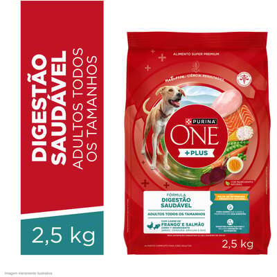 Ração Seca Purina One Plus Digestão Saudável para Cães Adultos Todas as Raças sabor Frango e Salmão