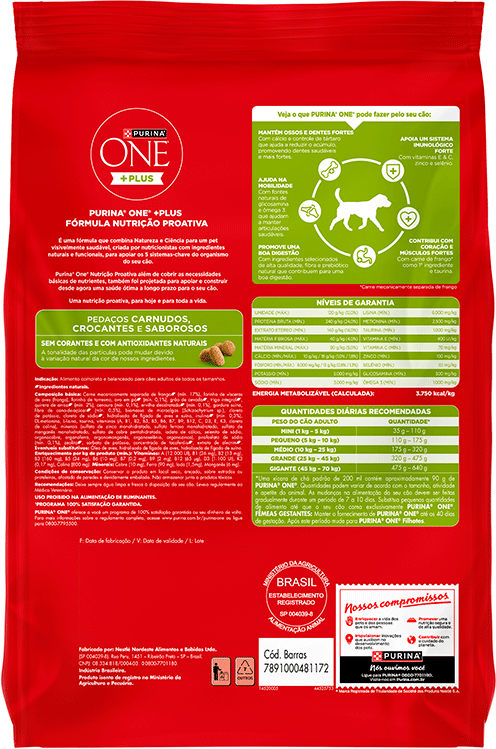 Ração Seca Purina One Plus Nutrição Proativa para Cães Adultos Todas as Raças sabor Frango - 2,5Kg