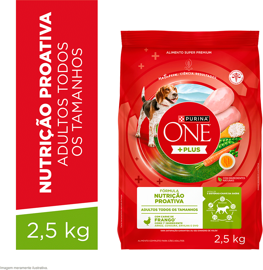 Ração Seca Purina One Plus Nutrição Proativa para Cães Adultos Todas as Raças sabor Frango - 2,5Kg