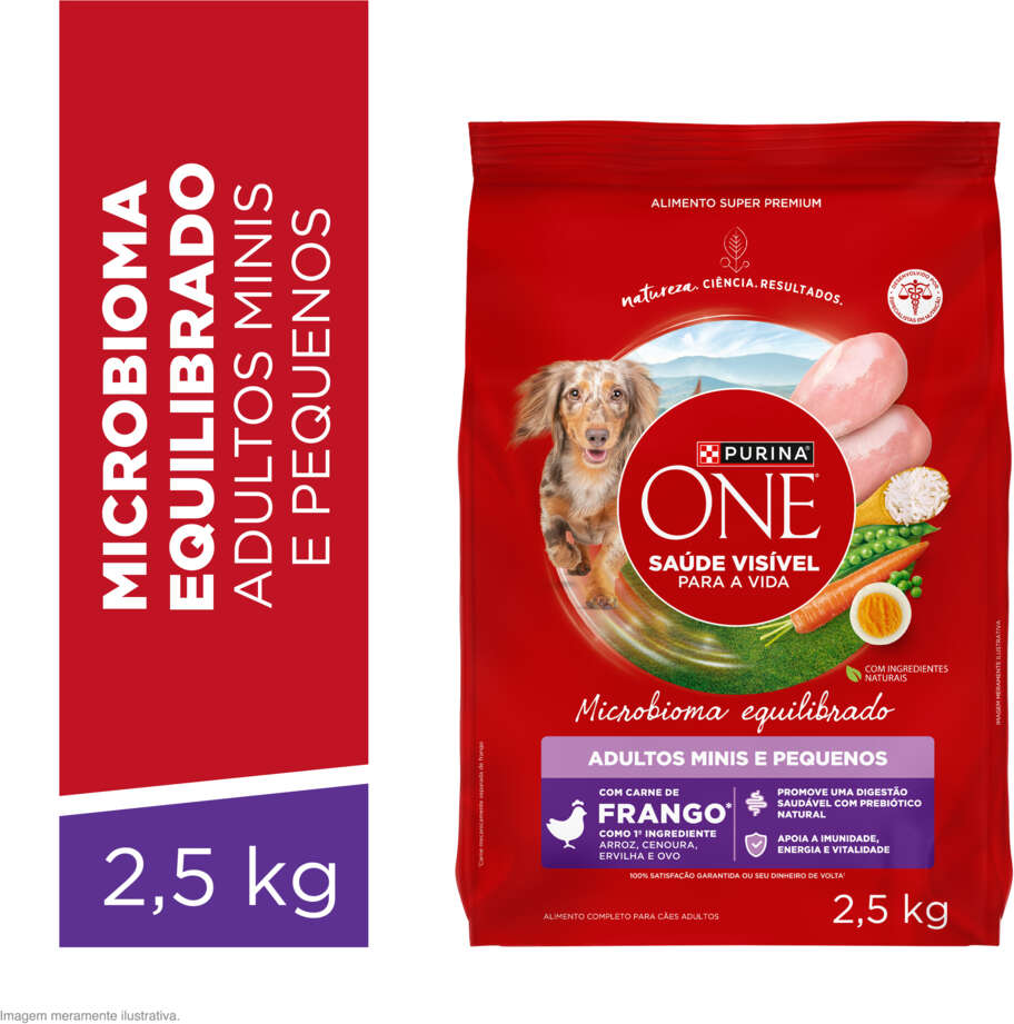 Ração Seca Purina One Microbioma Equilibrado para Cães Adultos Raças Mini e Pequena sabor Frango - 2,5Kg
