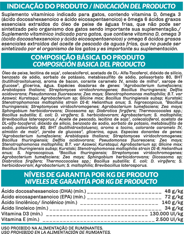 Suplemento Vitamínico Organnact Ômega 3+6+D Cat - 30 mL