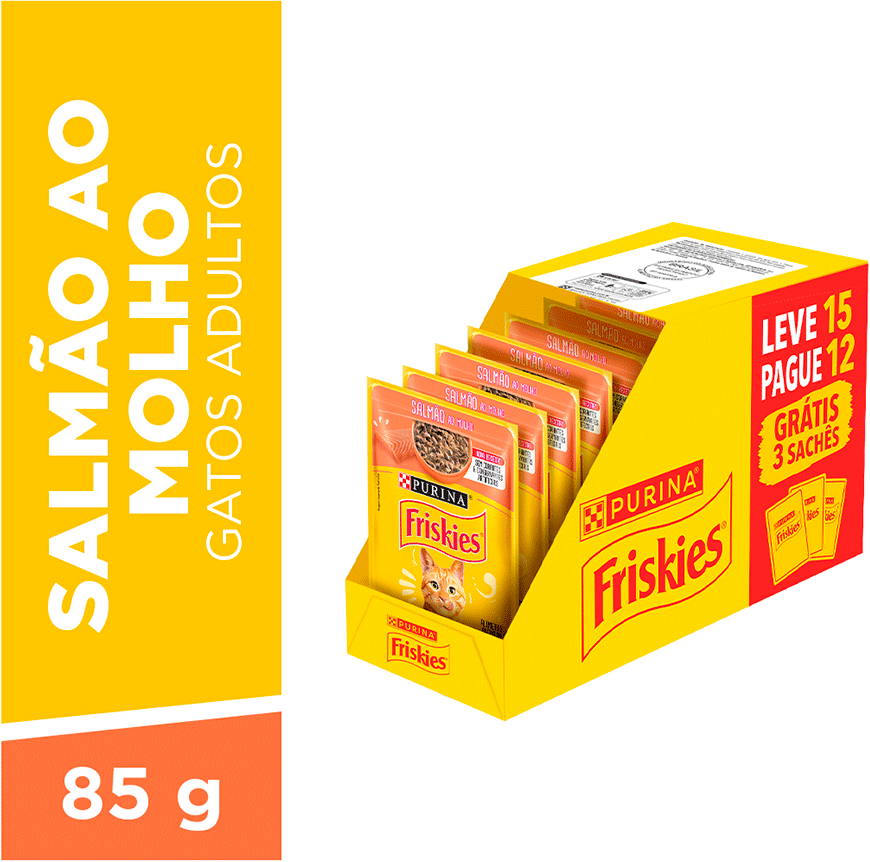 Ração Úmida Friskies para Gatos Adultos Sabor Salmão 85 g - Leve 15 Pague 12