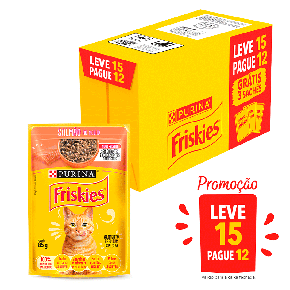 Ração Úmida Friskies para Gatos Adultos Sabor Salmão 85 g - Leve 15 Pague 12