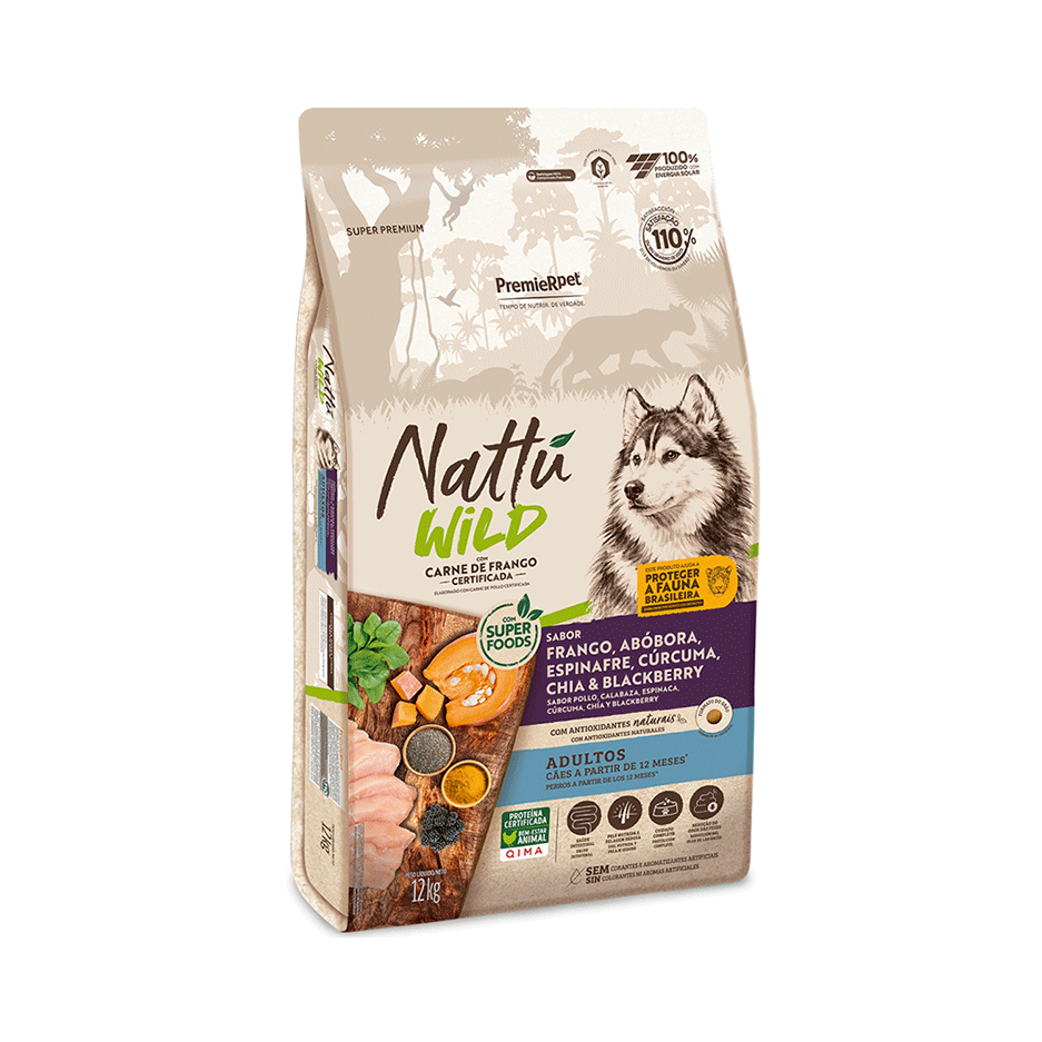 Ração Seca Premier Nattu Wild para Cães Adultos sabor Abóbora - 12Kg
