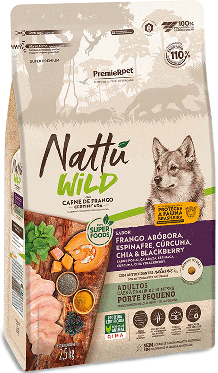 Ração Seca Premier Nattu Wild para Cães Adultos Raças Pequenas sabor Abóbora - 10,1Kg